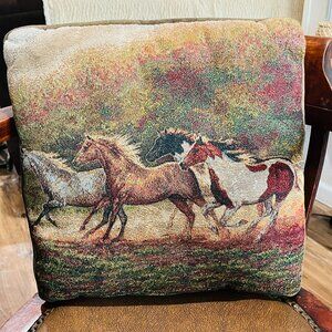 C. Cummings Decorative Tapestry Throw Pillow with Galloping Horses Design 16x16